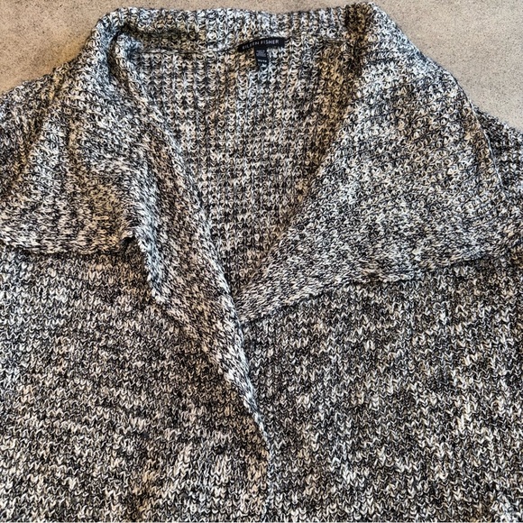 Eileen Fisher XS Open Front Cardigan Organic Cotton Alpaca Blk-Wht Pockets - Picture 5 of 11